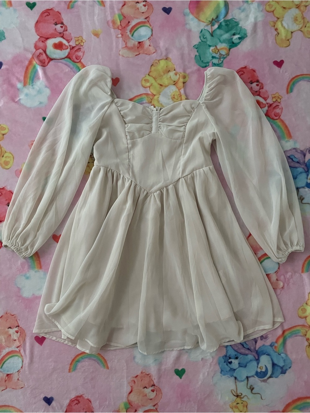Girls' Ivory Puff Sleeve Chiffon Dress
